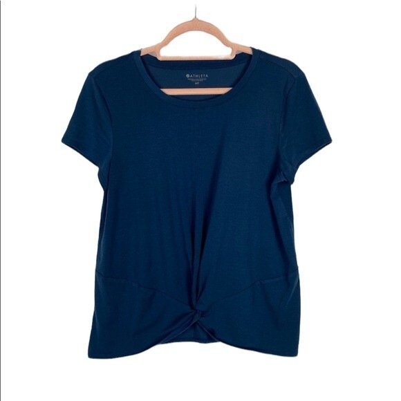 Athleta Essence Twist Short Sleeve Tee Navy Blue Size MT - Picture 1 of 5